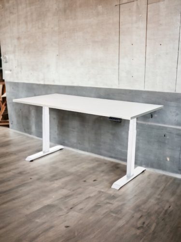 InspiDesk Expert Állítható Magasságú Asztal – Szürke 118x80 cm lap, Fehér láb